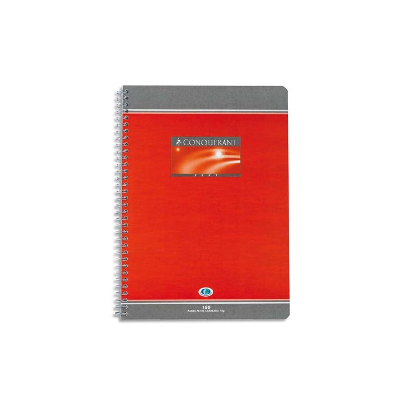 CONQUERANT C7 Cahier reliure spirale 21x29,7 cm 180 pages 70g grands carreaux séyès NF