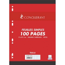 CONQUERANT C7 Feuillets mobiles 21x29,7 cm 100 pages grands carreaux Blancs 80g - Sous étuis