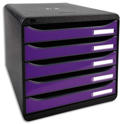 EXACOMPTA Module de classement 5 tiroirs. Coloris Noir/Violet glossy. Dim : L27,8 x H26,7 x P34,7 cm.