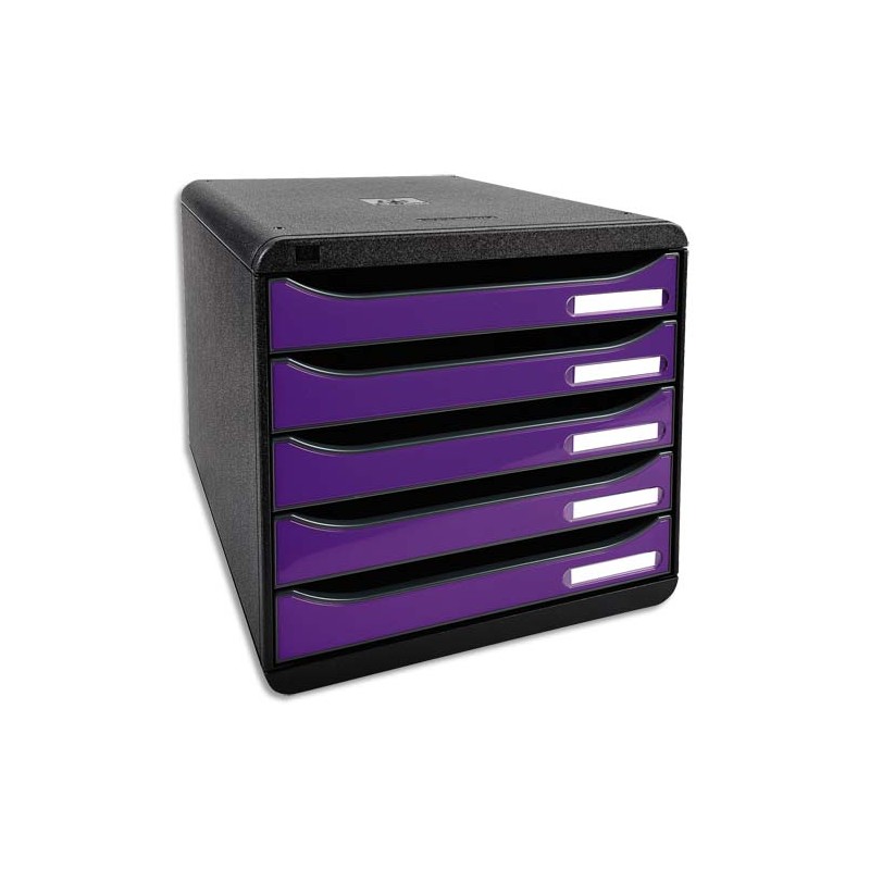 EXACOMPTA Module de classement 5 tiroirs. Coloris Noir/Violet glossy. Dim : L27,8 x H26,7 x P34,7 cm.