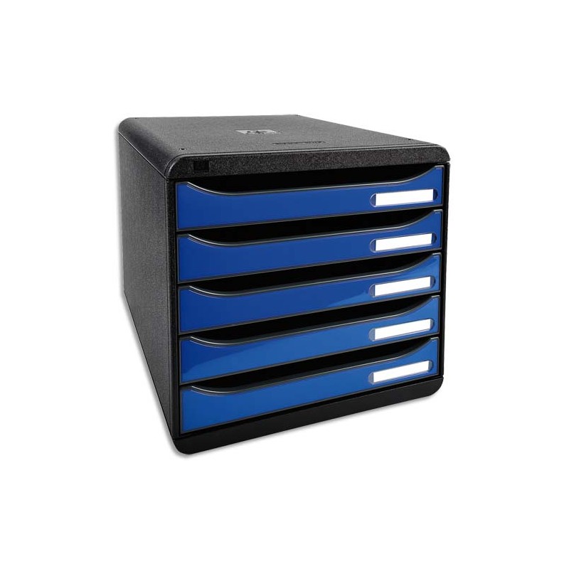 EXACOMPTA Module de classement 5 tiroirs. Coloris Noir/Bleu glossy. Dim : L27,8 x H26,7 x P34,7 cm.