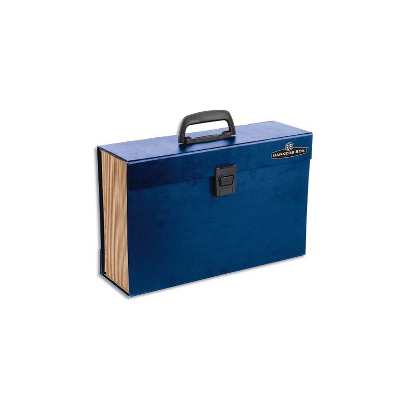 BANKERS BOX Trieur malette 19 compartiments, structure carton, poignée de transport, coloris Bleu