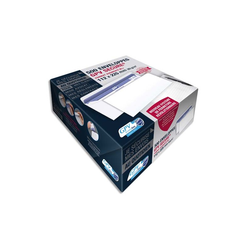 GPV Boîte de 500 enveloppes format DL+ 112x225mm 90g SECURE fermeture autoadhésive ss bande protectrice