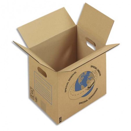 Paquet de 20 caisses déménagement simple cannelure en kraft écru - Dimensions : 55 x 35 x 30 cm