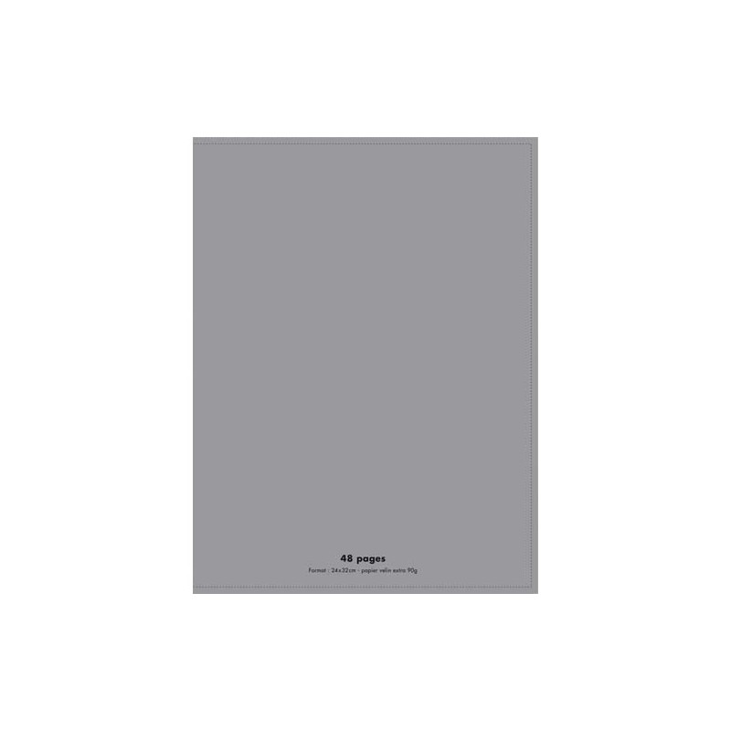 Cahier piqûre 24x32cm 48 pages 90g grands carreaux Séyès. Couverture polypropylène Gris