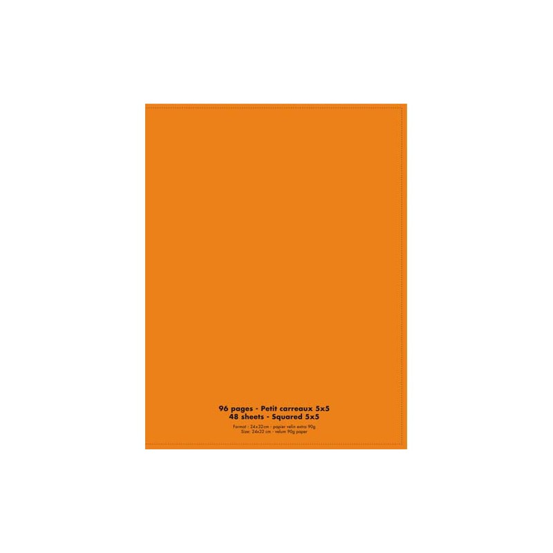 Cahier piqûre 24x32cm 96 pages 90g quadrillé 5x5. Couverture polypropylène Orange
