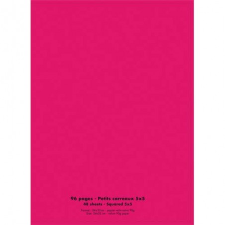 Cahier piqûre 24x32cm 96 pages 90g quadrillé 5x5. Couverture polypropylène Rose