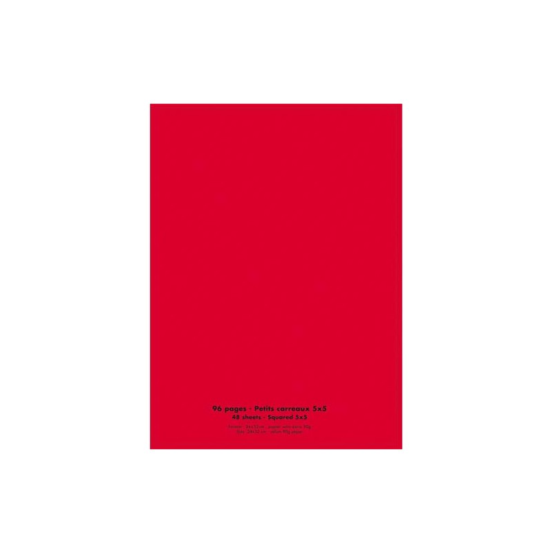 CONQUERANT C9 Cahier piqûre 24x32cm 96 pages 90g quadrillé 5x5. Couverture polypropylène Rouge
