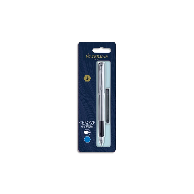 WATERMAN Blister stylo plume GRADUATE chromé + 1 cartouche longue Bleue