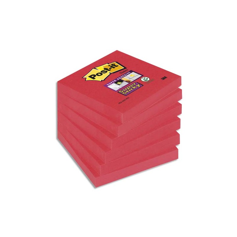 POST-IT Lot de 6 blocs Super Sticky 90 feuilles Rouge coquelicot 76 x 76 mm