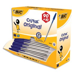 BIC Pack 90 stylos bille Cristal Bleu + 10 offerts. Pointe moyenne.