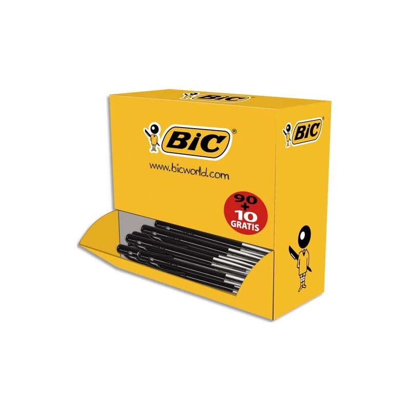 BIC Pack 90 stylos bille M10 Noir + 10 offerts. Pointe moyenne.