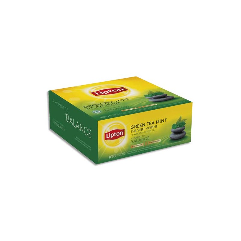 LIPTON Boîte de 100 sachets fraicheur de thé menthe