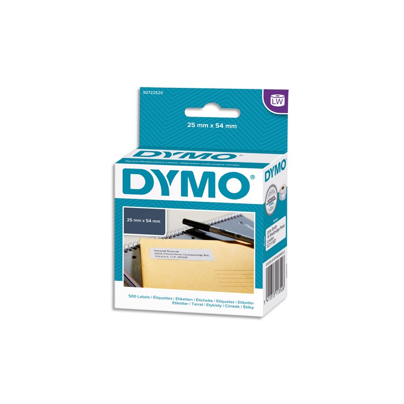 DYMO Rouleau de 500 étiquettes adresse adhésif permanent 25x54mm S0722520