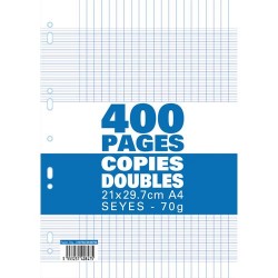 Sachet de 400 pages copies doubles grand format A4 grands carreaux Séyès 70g perforées