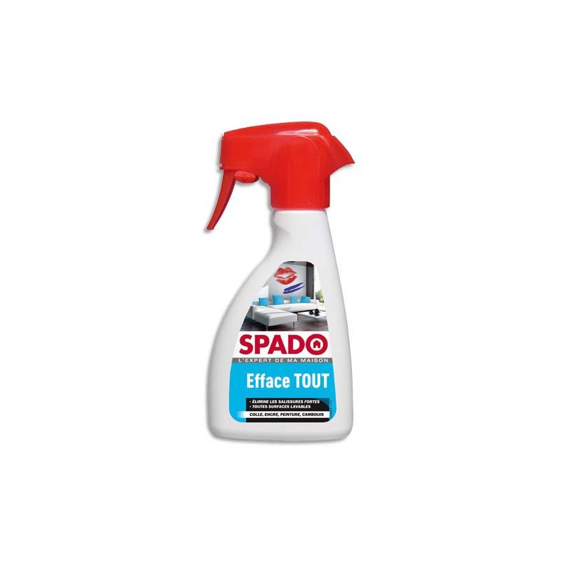SPADO Spray 250 ml Efface tout colle, encre, peinture et camboui pour toutes surfaces lavables