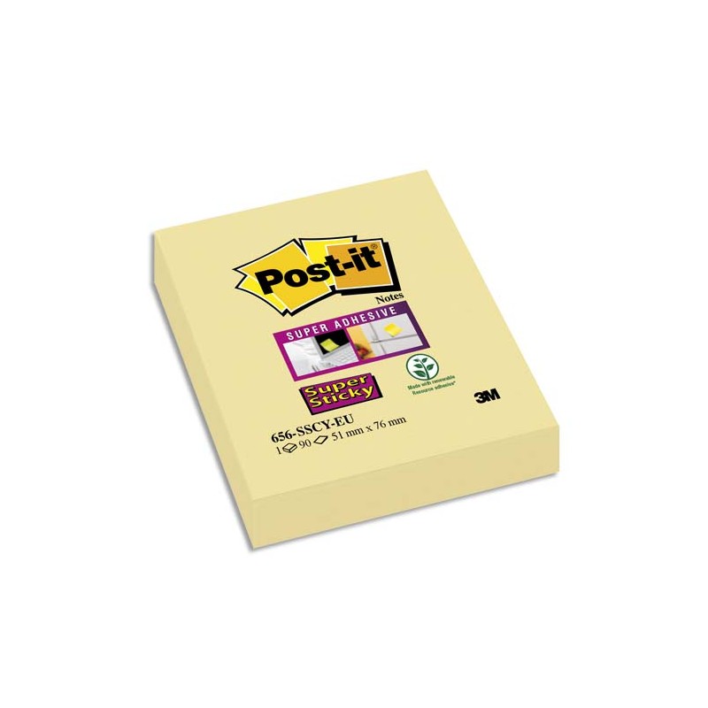 POST-IT Bloc notes repositionnables Super Sticky 90 feuilles 76x47,6 mm Jaune