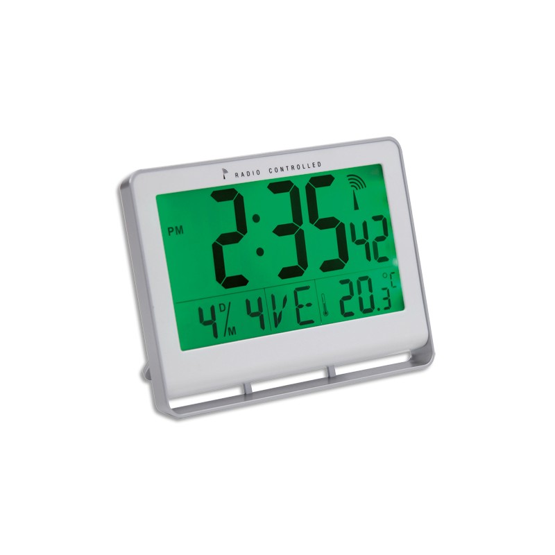 ALBA Horloge murale LCD multifonction radio-pilotée livrée 2 piles AAA fournies en ABS L20 x H15 cm Blanc