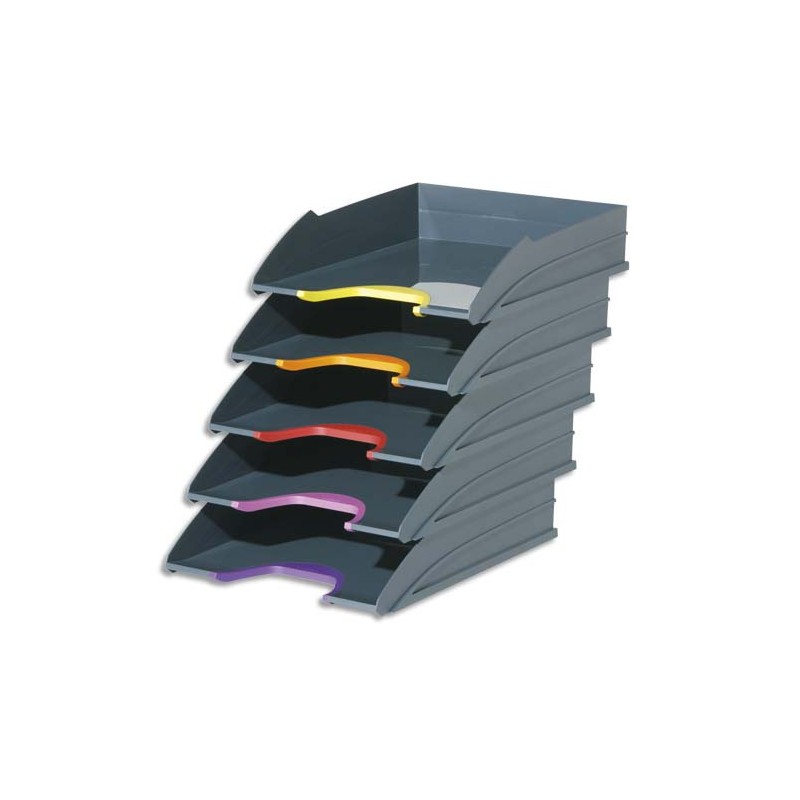 DURABLE Set de 5 Corbeilles à courrier Varicolor en ABS - capa.500 feuilles. L25,5xH5,5xP33cm - Assortis