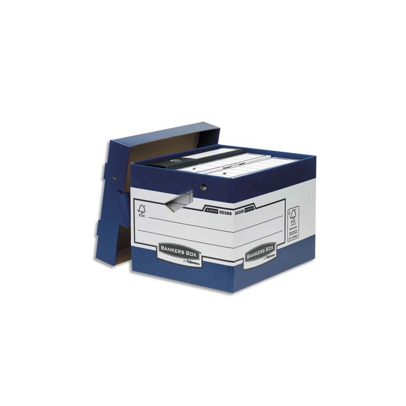 BANKERS BOX Caisse multi-usage ergonomique. Dim: 33,3 x 28,5 x 39cm, montage automatique. Carton recyclé