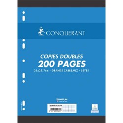 CONQUERANT C7 Copies doubles 21x29,7cm 200 pages 70g Seyès. Sous sachet, papier Blanc