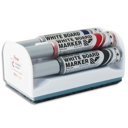 MAXIFLO Kit brosse magnétique équipée de 4 marqueurs pour tableau Blanc assortis pointe conique large