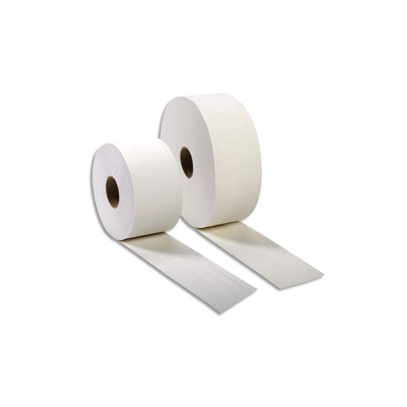Carton de 6 Bobines de papier toilette Jumbo 2 plis prédécoupé, longueur 350 mètres Blanc Eco