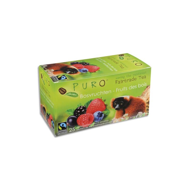 PURO Boîte de 25 sachets de thé Fruits des bois enveloppés 2g Fairtrade Tea