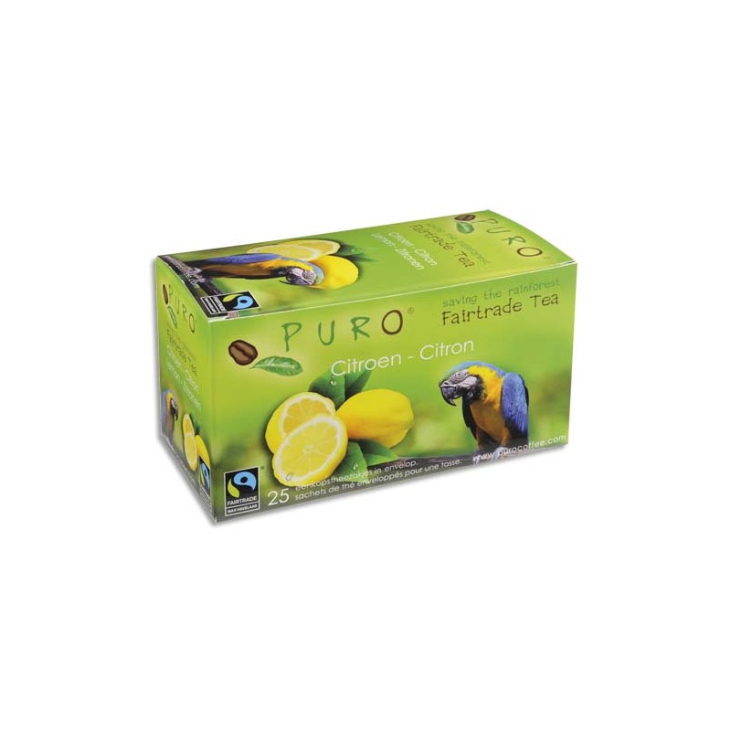 PURO Boîte de 25 sachets de thé Citron enveloppés 2g Fairtrade Tea