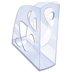 Porte-revues ECO en polystyrène, Bleu translucide - Dos 7,7 cm, H25,7 x P24,8 cm