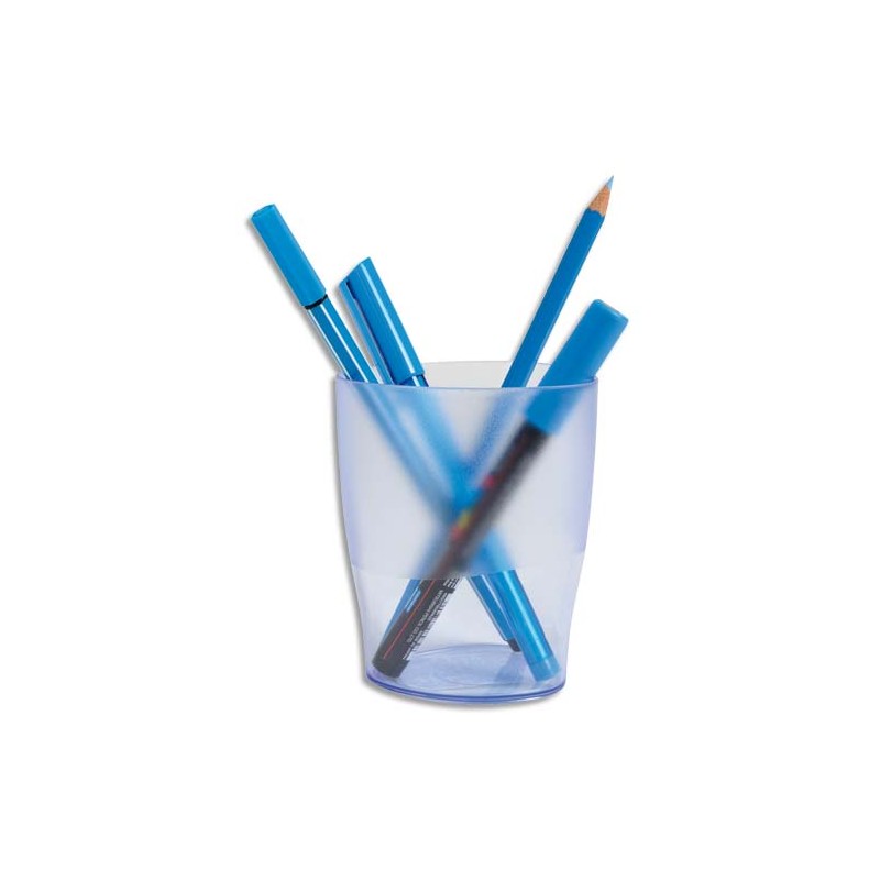 Pot à crayons ECO en polystyrène, Bleu translucide - Dimensions : L8 x H9,5 x P6 cm