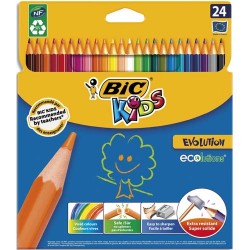 BIC Etui carton 24 crayons de couleur EVOLUTION. Longueur 17,5cm. Coloris assortis