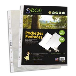 SECO Sachet de 100 pochettes perforées PP grainé 5/100ème, 100% biodégradable et recyclable