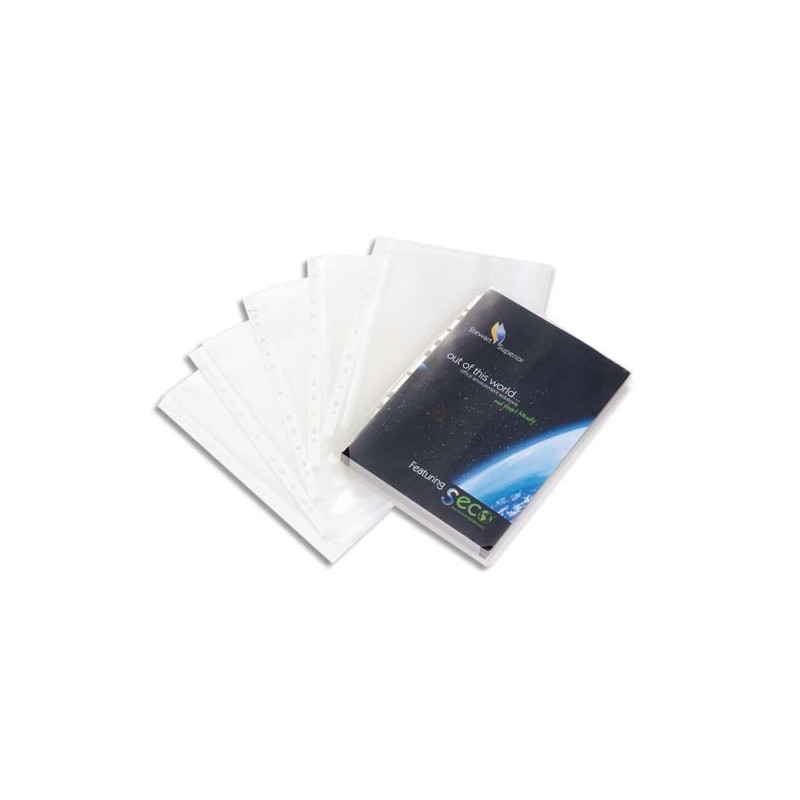 SECO Sachet de 10 pochettes perforées plan en polypropylène lisse 12/100ème sans rabat. Format A4 11trous