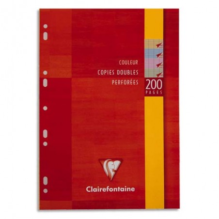 CLAIREFONTAINE Etui 200 copies doubles format A4 grands carreaux Séyès 50p à la coul:Bleu,Rose,vert,Jaune