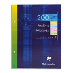 CLAIREFONTAINE Etui 200 copies simples 17x22 grands carreaux Séyès 50p à la coul:Bleu,Rose,vert,Jaune