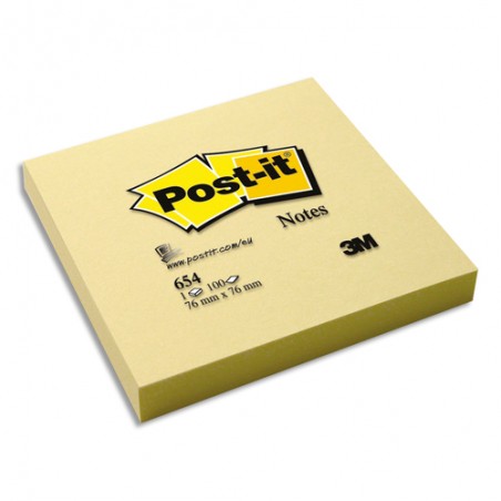 POST-IT Bloc repositionnable de 100 feuilles 76 x 76 mm Jaune 654E