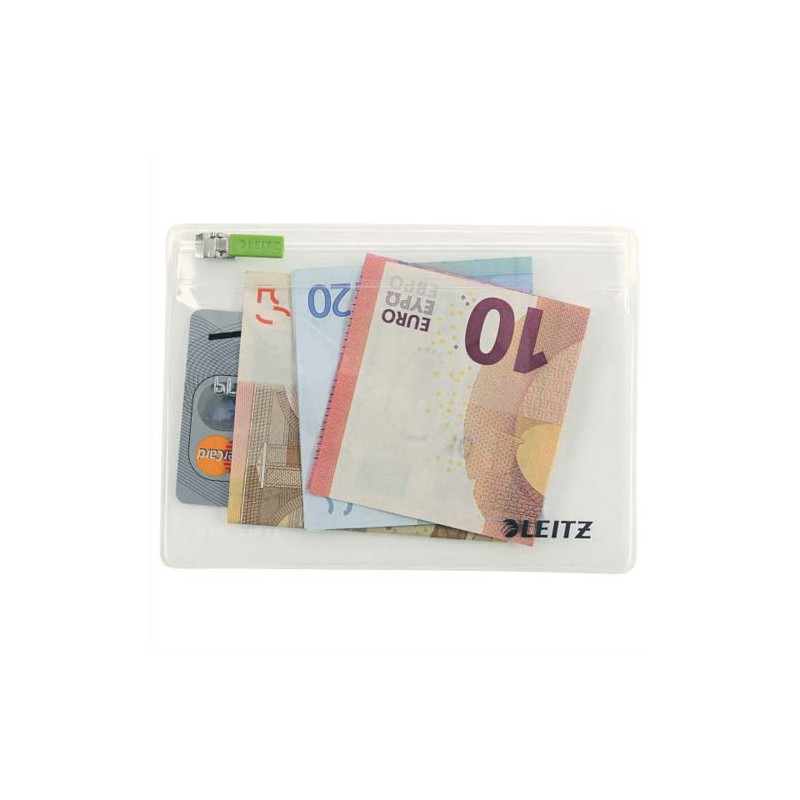 LEITZ Sachet de 2 pochettes enveloppe à zip Traveller PVC 2/10e, format XS, coloris transparent