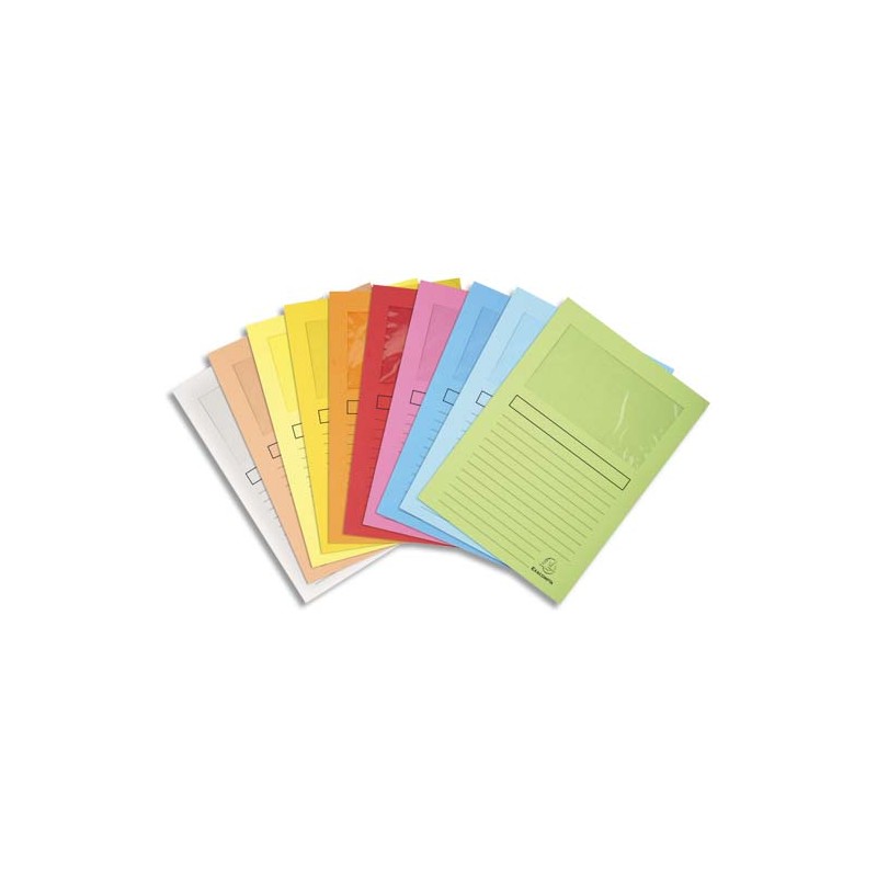EXACOMPTA Paquet de 10 pochettes coins SUPER en carte 160g avec fenêtre, coloris assortis 10 couleurs
