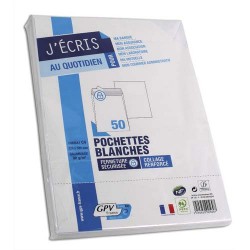 GPV Paquet de 50 pochettes vélin Blanc auto-adhésives 90g format C4 229 x 324 mm