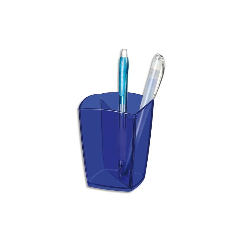 CEP Pot à crayons Happy Bleu électrique transparent, 2 compartiments. Diamètre 7,4 cm, H9,5 cm