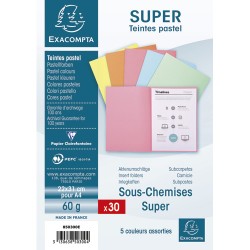 EXACOMPTA Paquet de 30 sous-chemises SUPER 60 en carte 60 grammes coloris assortis pastels