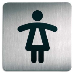 DURABLE Plaque Picto carré Toilettes Femmes en acier brossé inoxydable - 15 x 15 cm - Argent métallisé