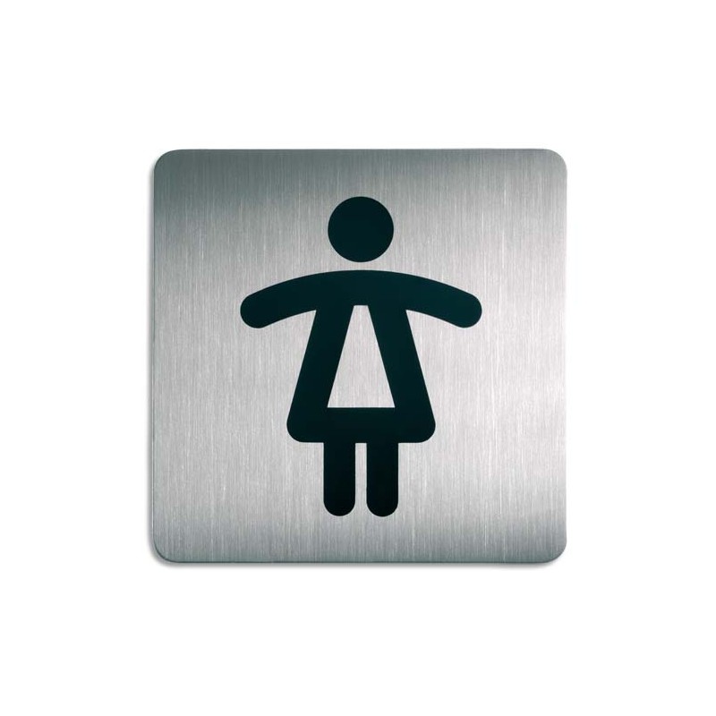 DURABLE Plaque Picto carré Toilettes Femmes en acier brossé inoxydable - 15 x 15 cm - Argent métallisé