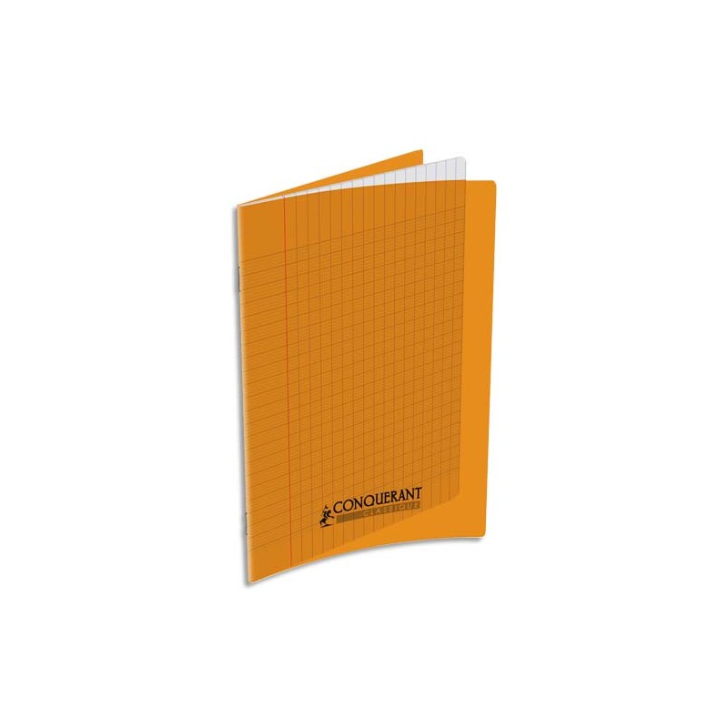 CONQUERANT C9 Cahier piqûre 17x22cm 32 pages 90g grands carreaux Séyès. Couverture polypropylène Orange