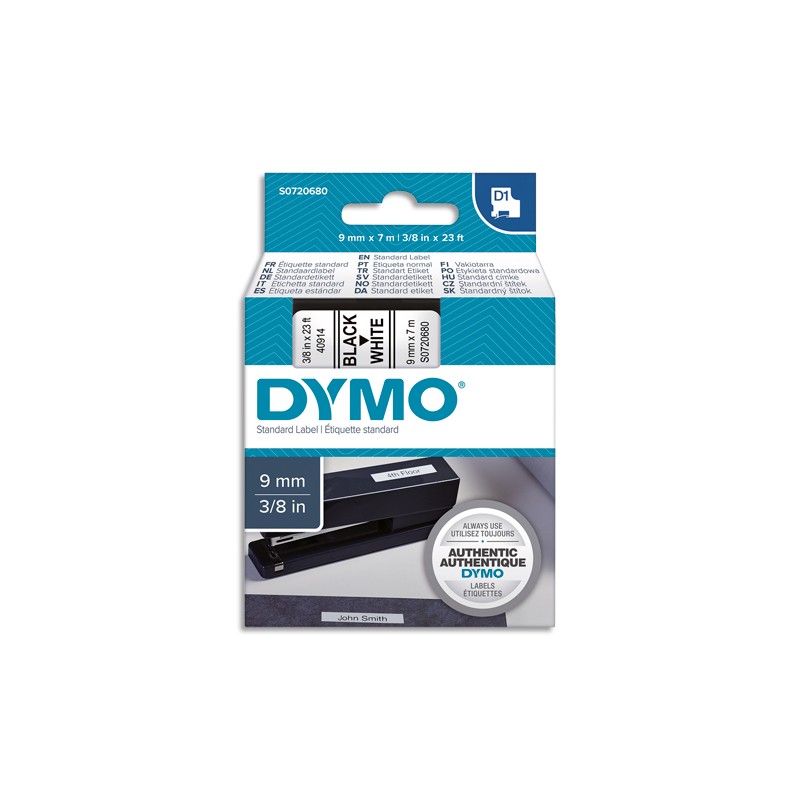 DYMO Ruban D1 Noir/Blanc 9MMX7M pour 1000/1000+/2000/3500/4500/5000/5504