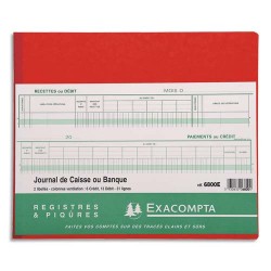 EXACOMPTA Piqûre 27x32cm Journal de caisse ou banque 13 débit - 6 crédit 31 lignes 80 pages