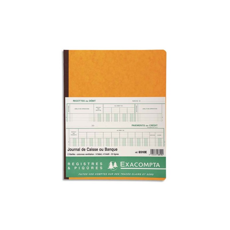 EXACOMPTA Piqûre 32x25cm - Journal de caisse ou banque 9 débit - 4 crédit 33 lignes 80 pages