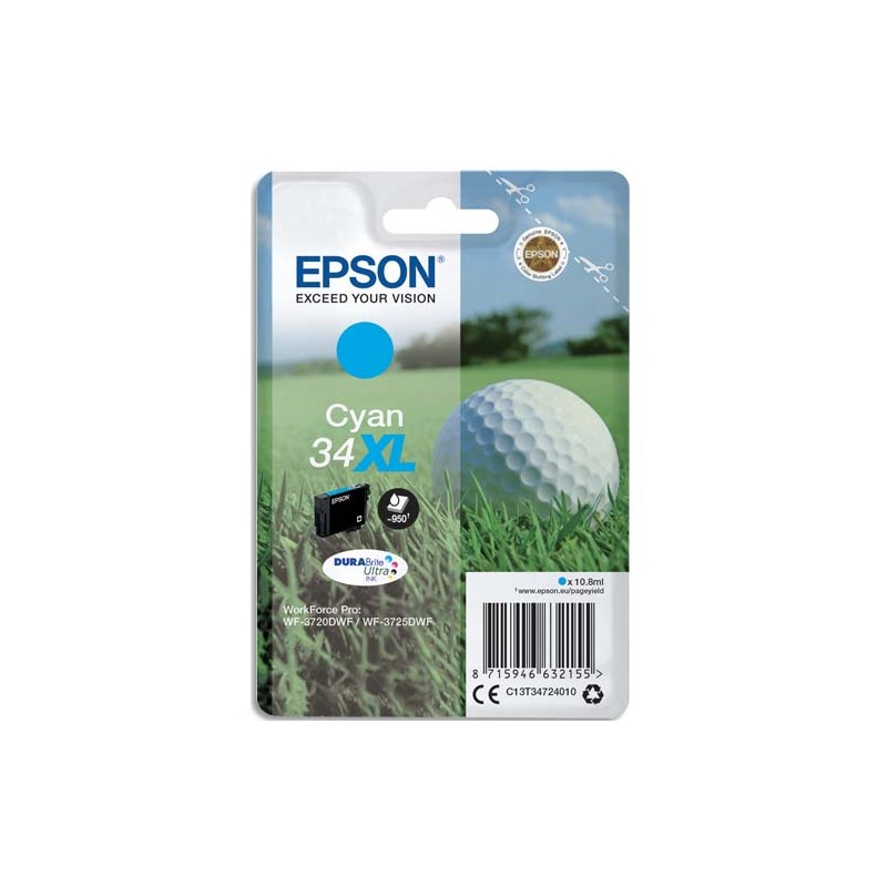 EPSON Cartouche balle de golf Jet d'encre durabrite ultra Cyan XL C13T34724010
