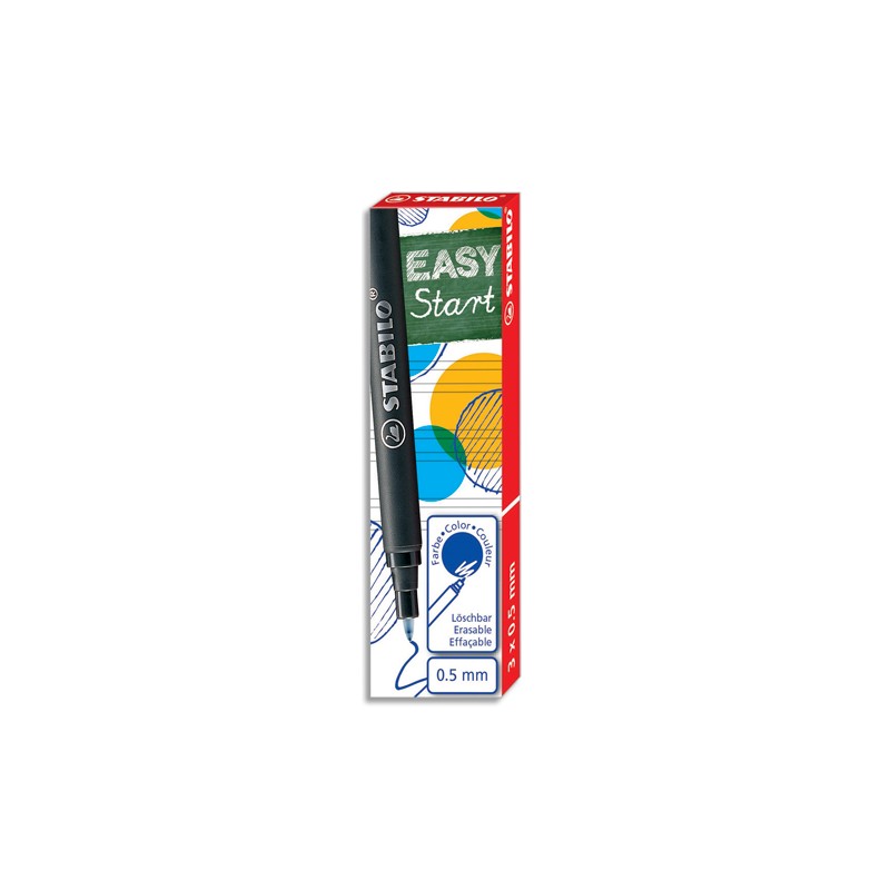 STABILO Boîte de 3 recharges pour roller Easy original Bleu 0,5 6890/041